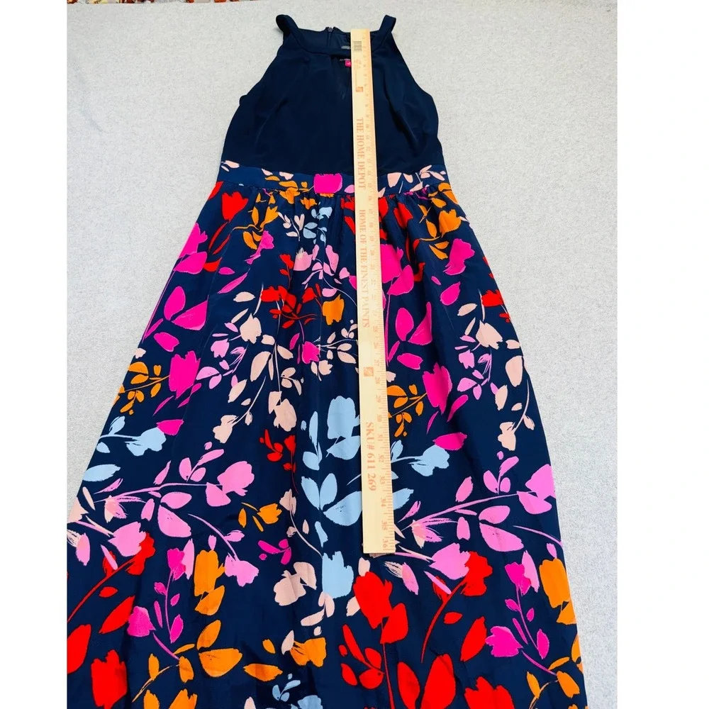 Vince Camuto Maxi Dress Womens 8 Navy Blue Floral‎ Halter Neck Keyhole Summer